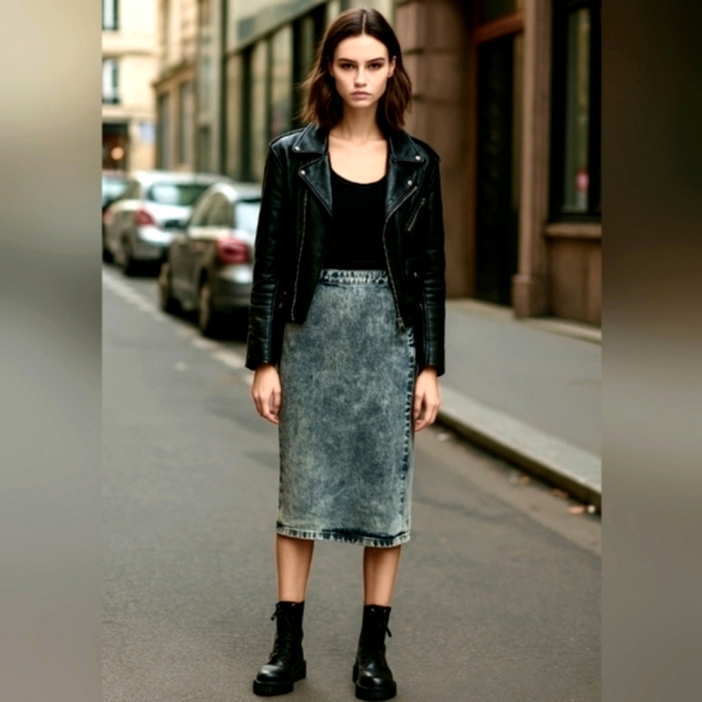 Vintage Made In Italy Prezzia Blue Acid Wash Denim Skirt Size 26